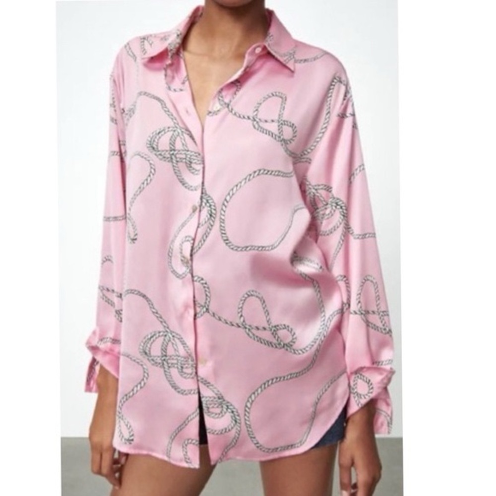 Zara Pink Rope Print Button-Up Shirt
